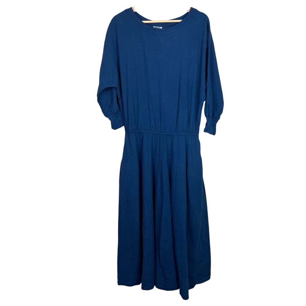 VTG Color Me Cotton CMC LA Drawstrings Sz XS 3/4 Sleeve Blue Long Midi Dress USA